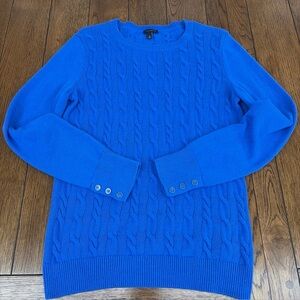Talbots Blue Lambs Wool Blend Cable Knit Long Sleeve Sweater Woman's Medium Read